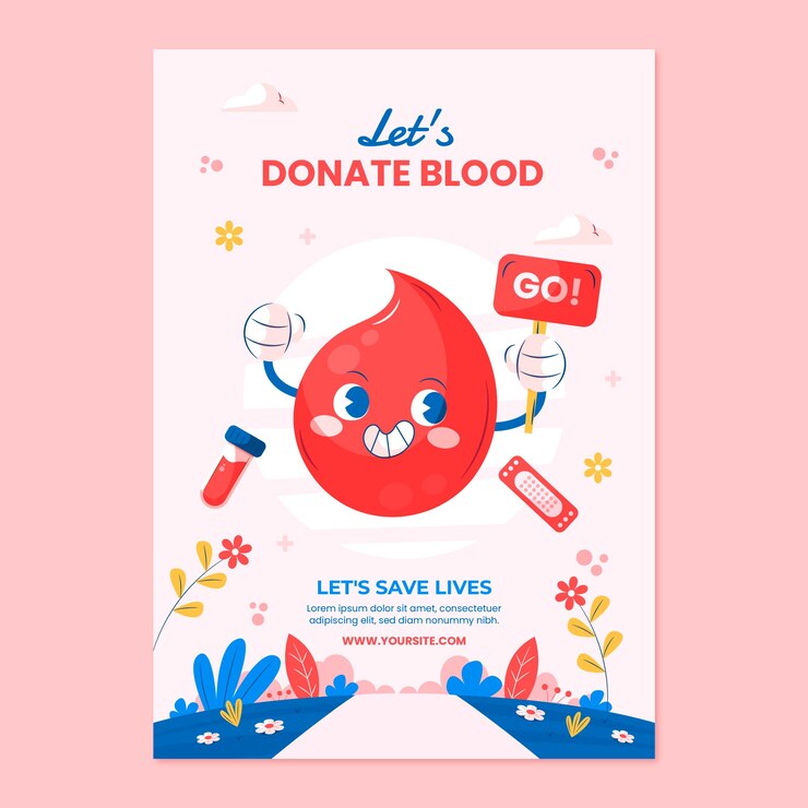 Vector Gratis flat vertical flyer template for world blood donor day