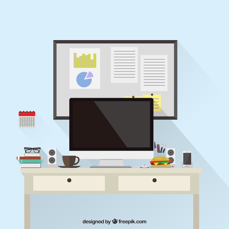Vector Gratis flat workspace with business style