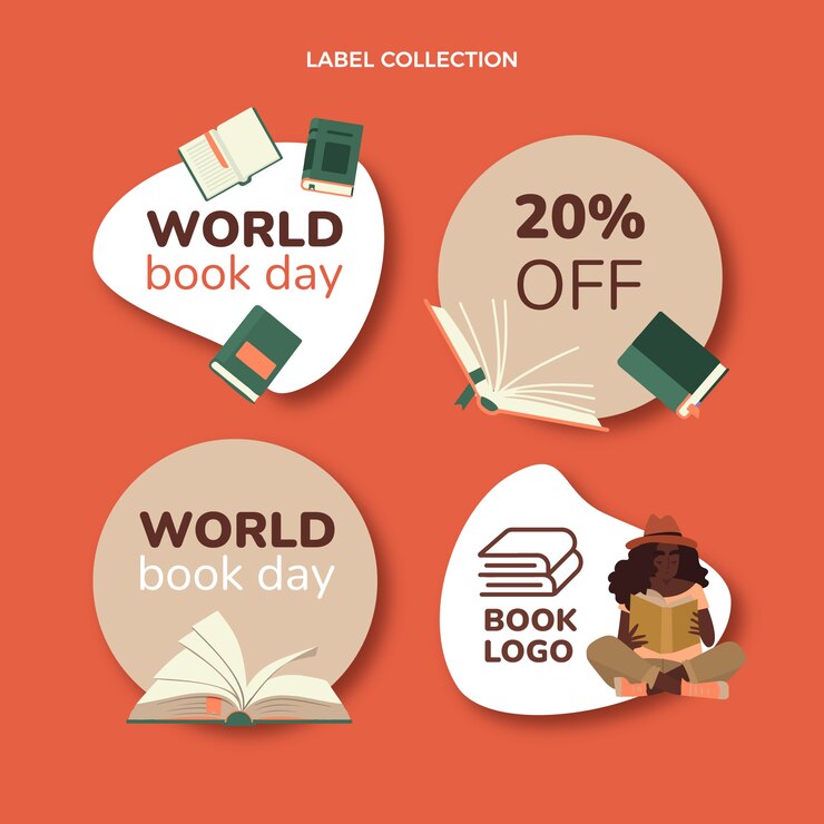 Vector Gratis flat world book day labels collection