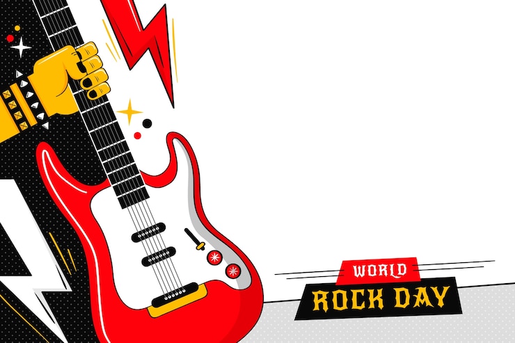 Vector Gratis flat world rock day background with electric guitar