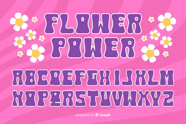 Vector Gratis floral alphabet in 60's style in pink background