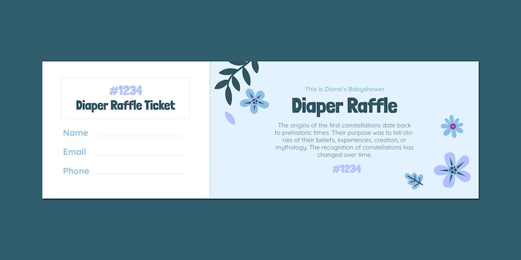 Vector Gratis floral simple baby shower diaper small raffle ticket