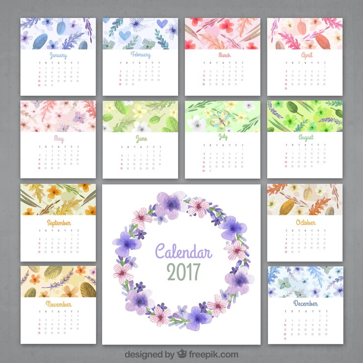 Vector Gratis floral watercolor calendar of 2017