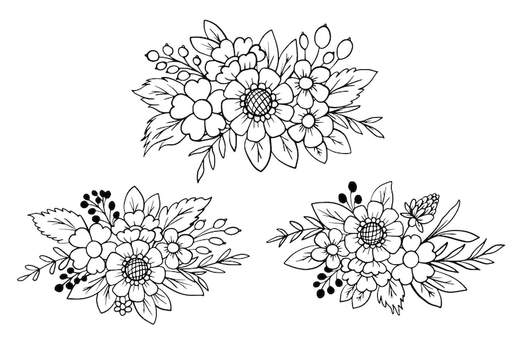 Vector Gratis flower and leaves line art ornament collection