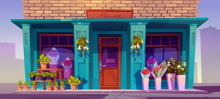 Vector Gratis flower shop facade traditional city store front