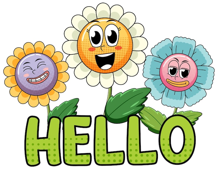 Vector Gratis flowers with hello word expression comic style