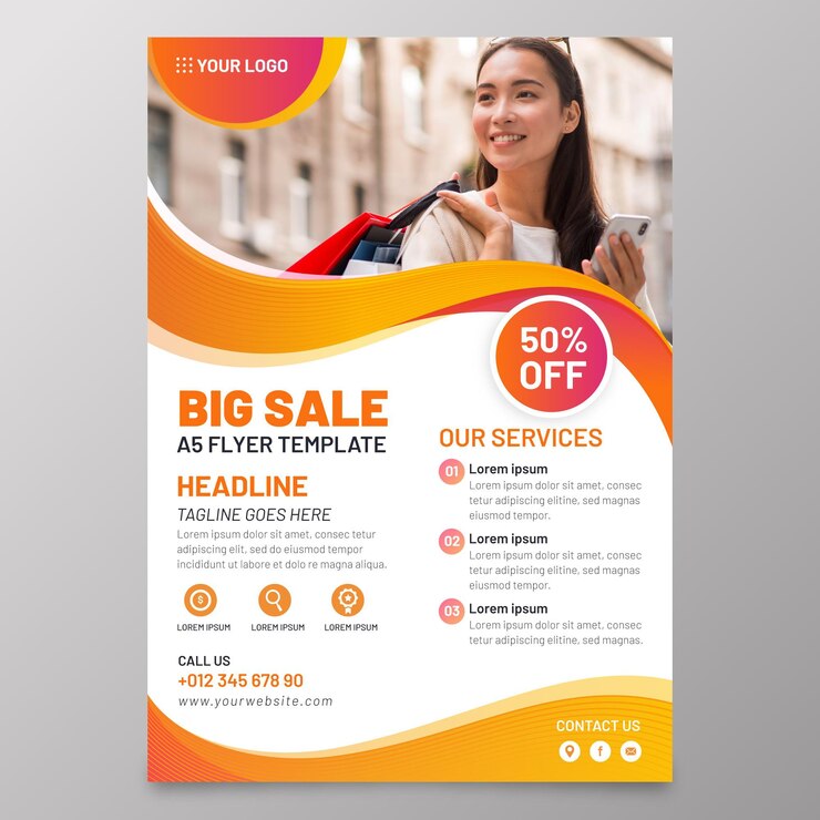 Vector Gratis flyer penjualan a5 dengan templat foto