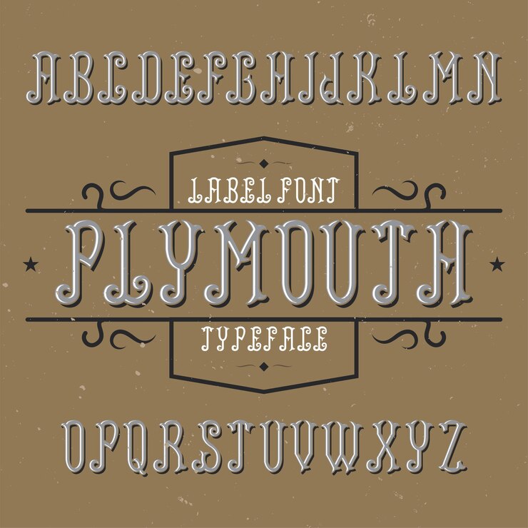 Vector Gratis font alfabet dan label vintage bernama plymouth.