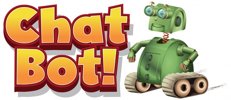 Vector Gratis font design for chat bot with green robot on white background