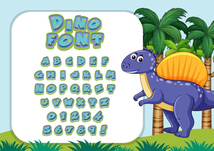 Vector Gratis font design for english alphabets in dinosaur character on templ