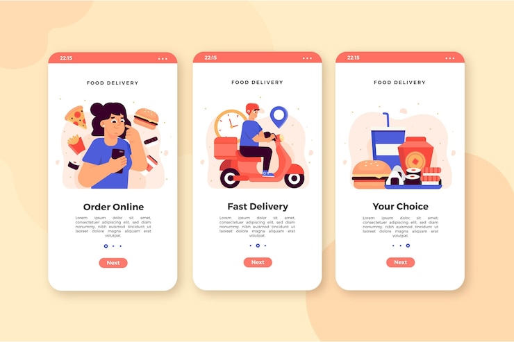 Vector Gratis food delivery - onboarding screens