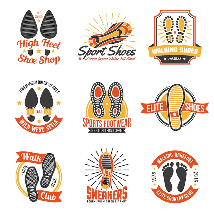 Vector Gratis footwear labels with footprints  icons set