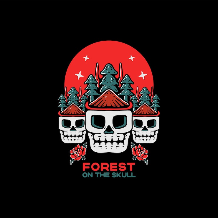 Vector Gratis forest on the skull vintage style character