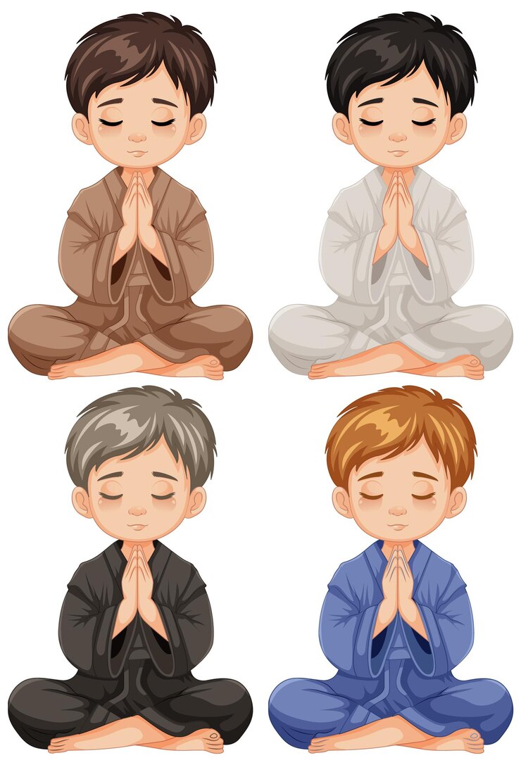 Vector Gratis four boys praying and meditating