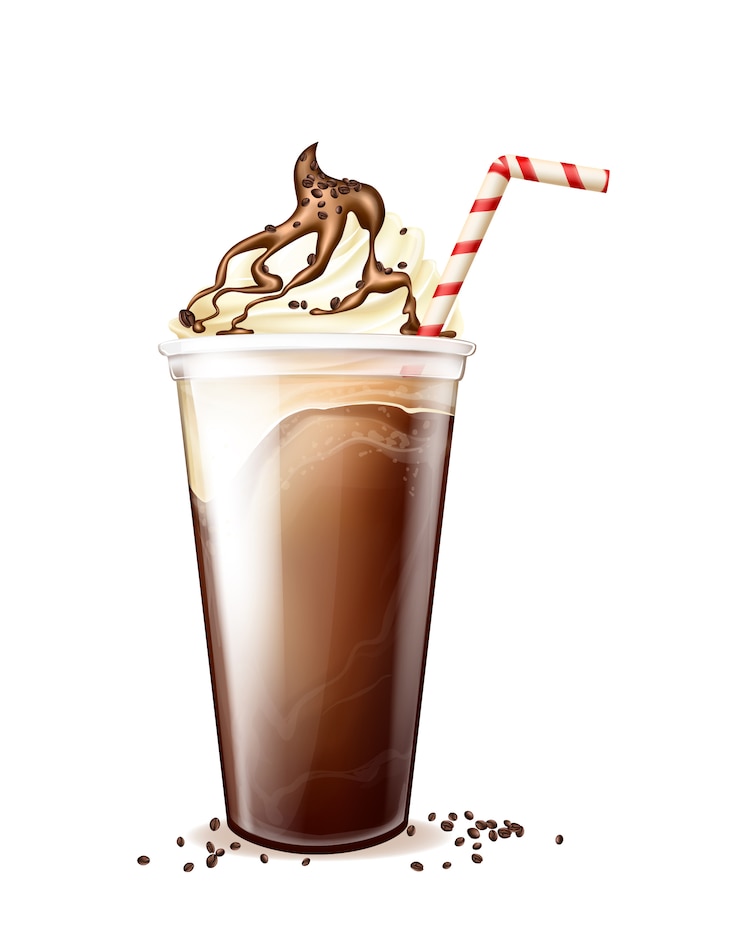 Vector Gratis frappe coffee frappucino in disposable plastic cup
