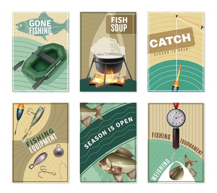 Vector Gratis freshwater fishing 6 posters prints collection 