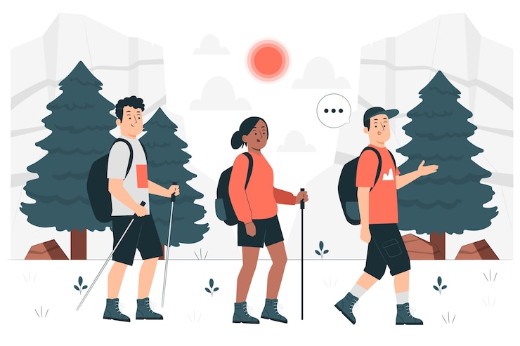 Vector Gratis friends hiking  concept illustration