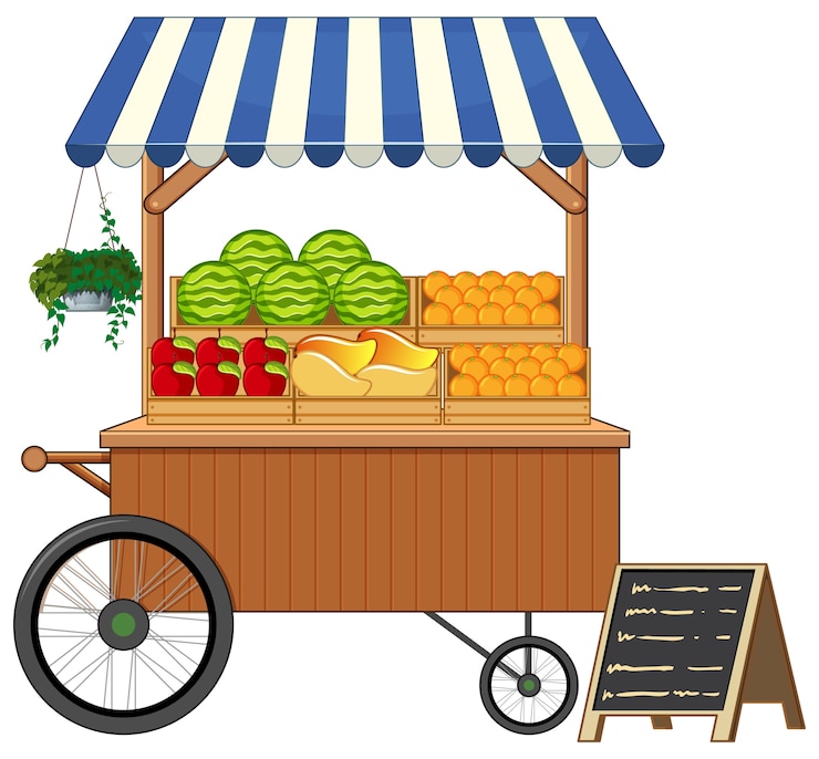 Vector Gratis fruit cart shop cartoon style isolated