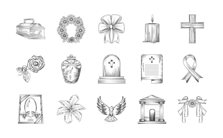 Vector Gratis funeral ritual service icons set