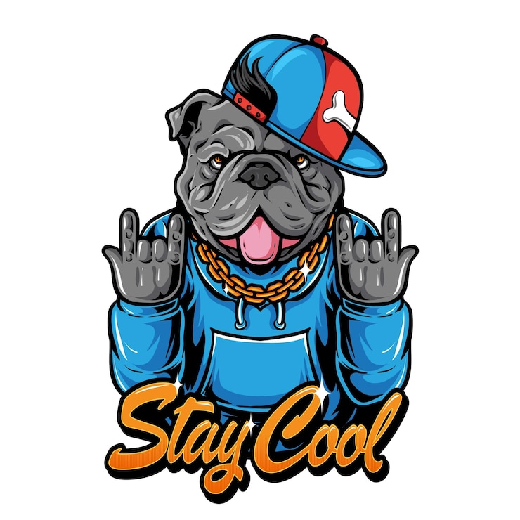 Vector Gratis funky dog with gold chain character