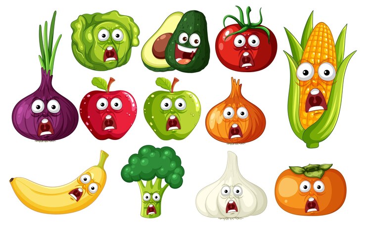 Vector Gratis funny fruits and vegetables with faces