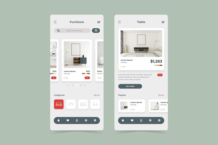 Vector Gratis furniture shopping app template pack