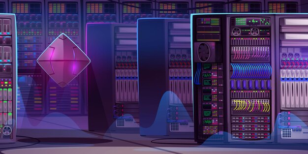 futuristic data center server room interior