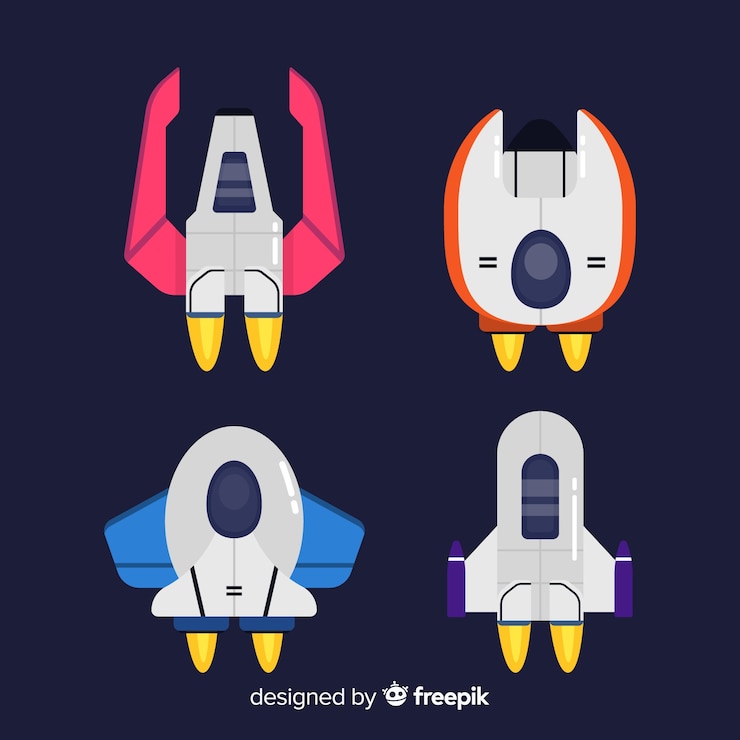 Vector Gratis futuristic spaceship collection with flat design