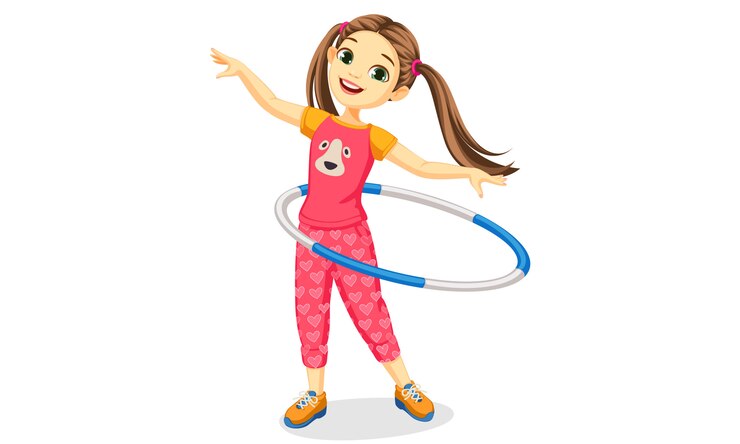 Vector Gratis gadis bahagia imut dengan hula hoop
