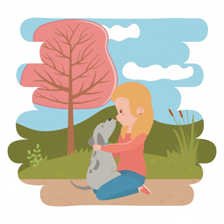 Vector Gratis gadis dengan anjing kartun