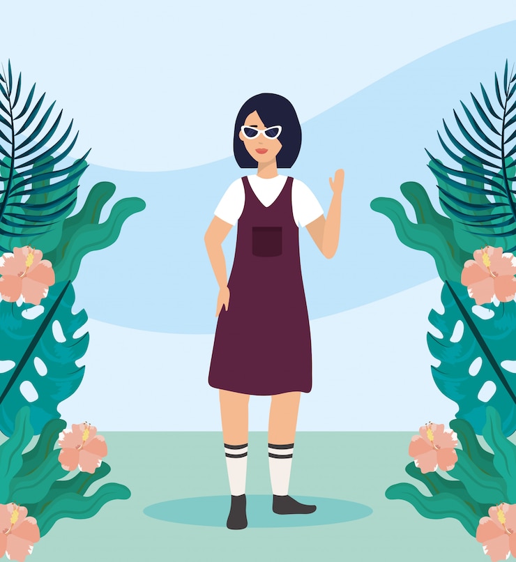 Vector Gratis gadis dengan blus dan gaun pakaian kasual