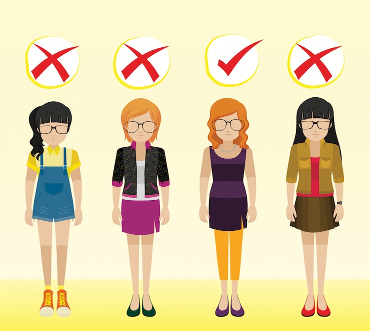 Vector Gratis gadis-gadis dengan pakaian berbeda