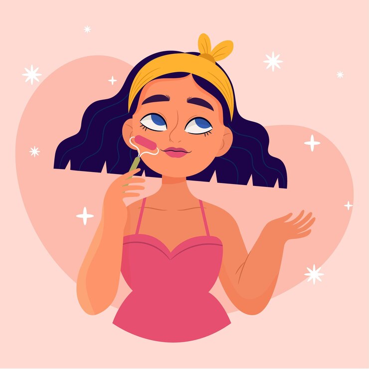 Vector Gratis gadis yang digambar tangan datar menggunakan roller giok