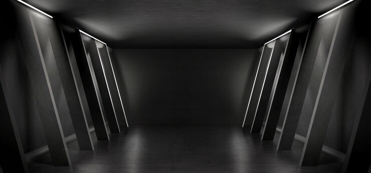 Vector Gratis gallery hall with inclined columns black walls