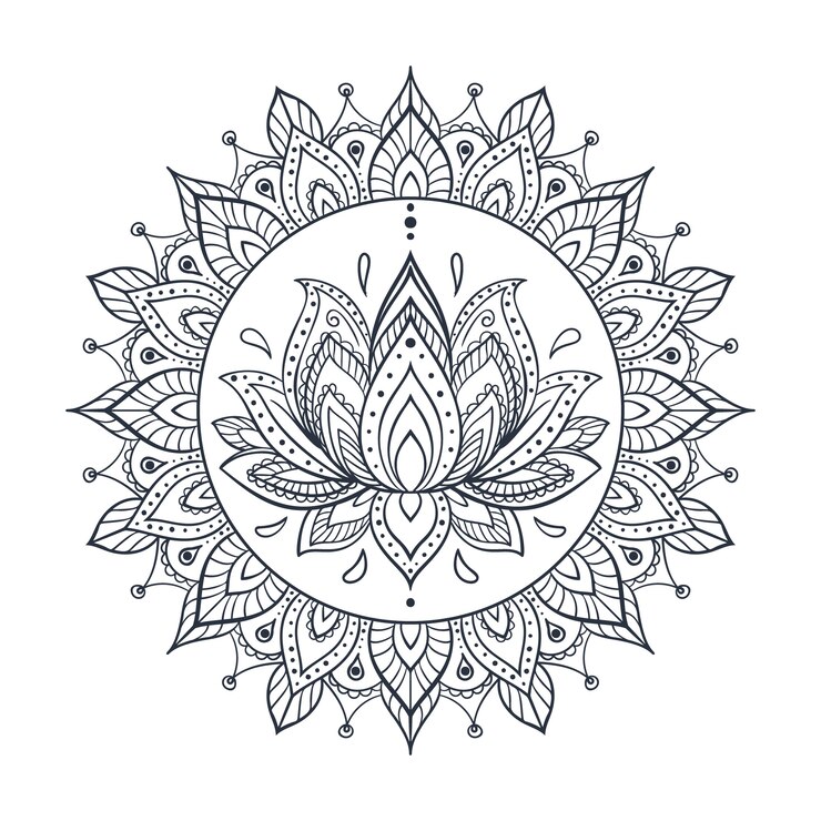 Vector Gratis gambar bunga lotus mandala digambar tangan