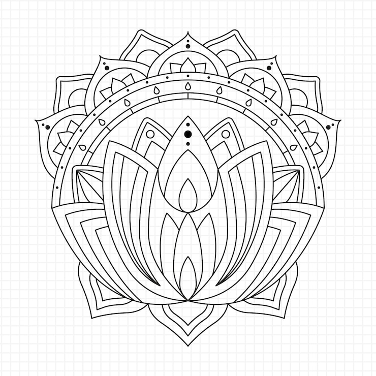 Vector Gratis gambar bunga lotus mandala digambar tangan