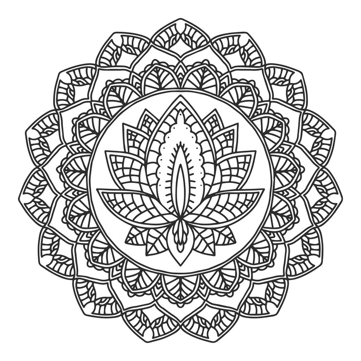 Vector Gratis gambar bunga lotus mandala digambar tangan
