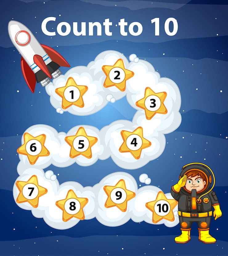 Vector Gratis game design with counting to ten in space
