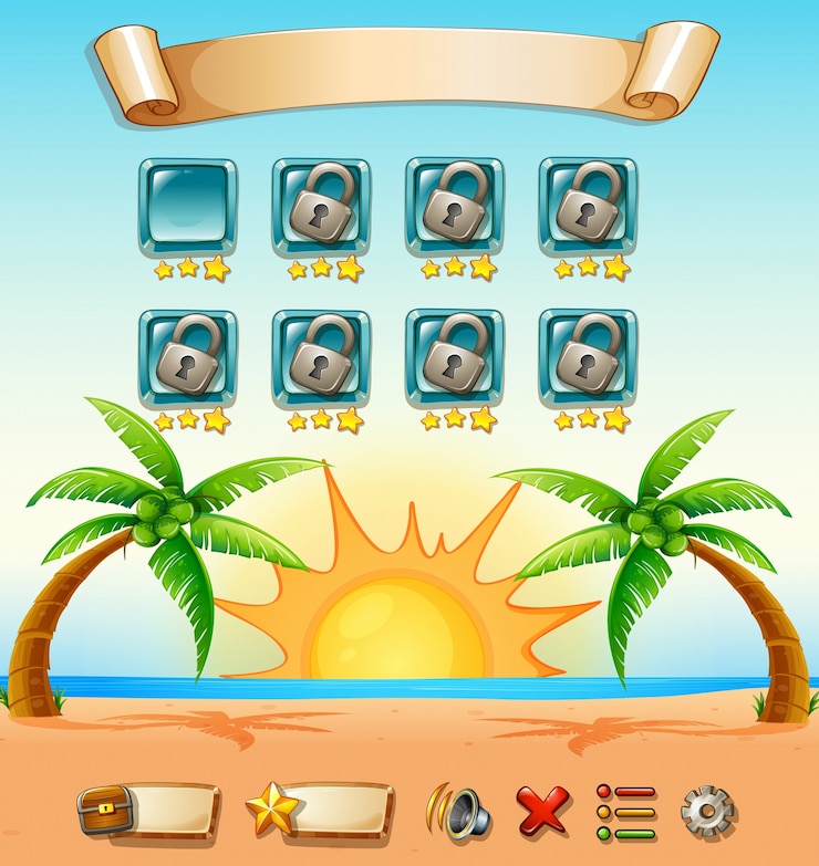 Vector Gratis game template with beach background