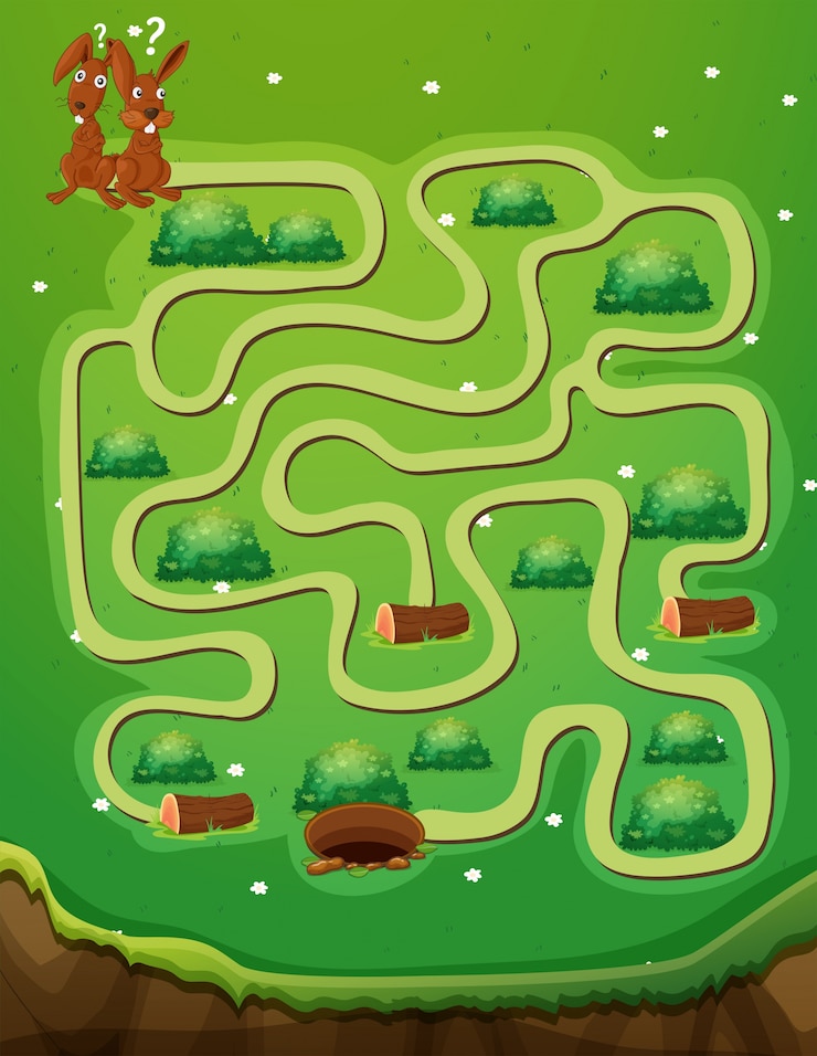 Vector Gratis game template with rabbits and hole