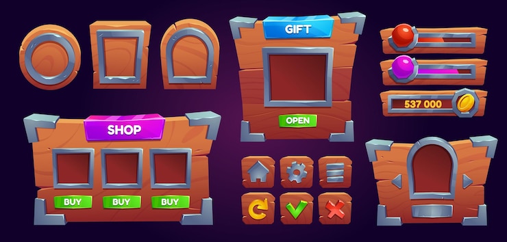 Vector Gratis game ui interface icons and wooden boards