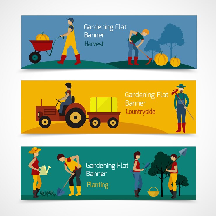 Vector Gratis gardening people flat banners