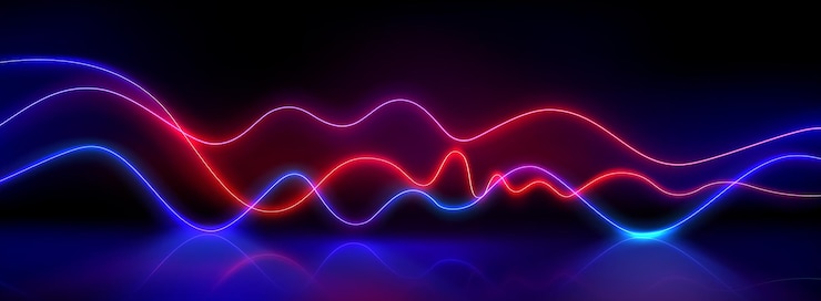 Vector Gratis garis gelombang neon abstrak dengan latar belakang hitam