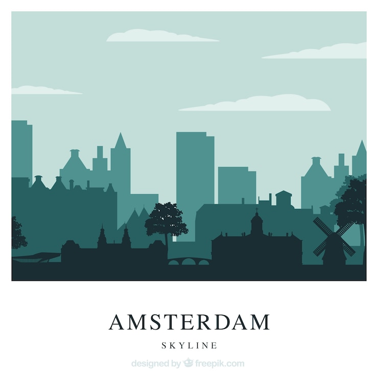 Vector Gratis garis langit amsterdam dalam nada hijau