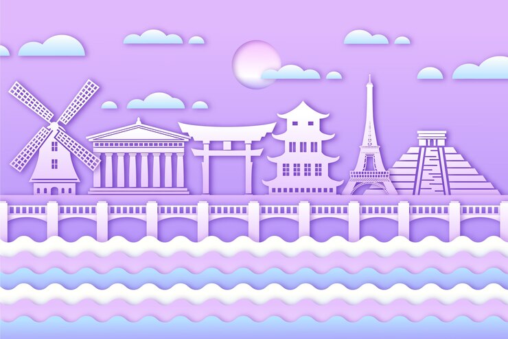 Vector Gratis garis langit landmark pastel dalam gaya kertas