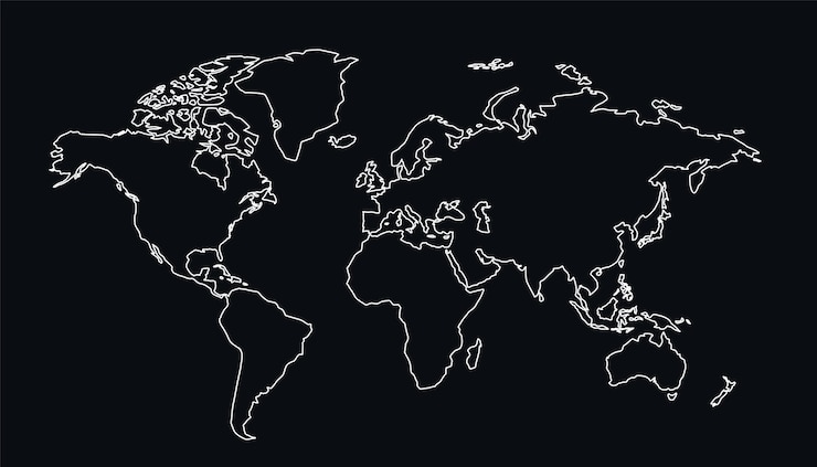 Vector Gratis garis luar peta global seluruh dunia pada latar belakang hitam