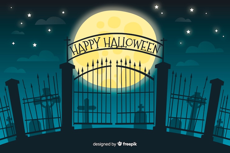 Vector Gratis gate of a cemetery halloween background