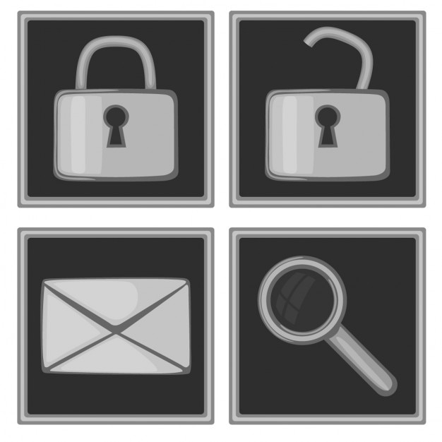 Vector Gratis gembok, amplop, dan kaca pembesar, ikon