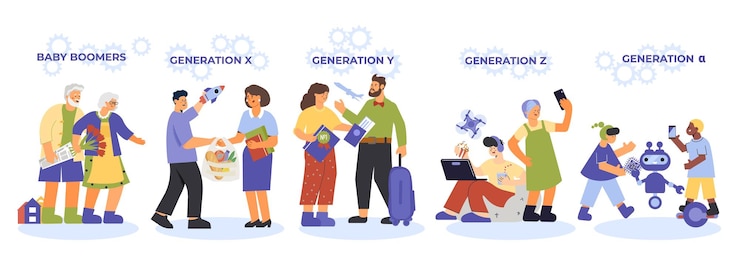 Vector Gratis generations people flat set