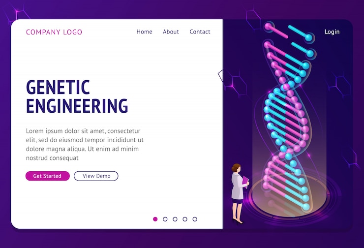 Vector Gratis genetic engineering landing page, dna hologram
